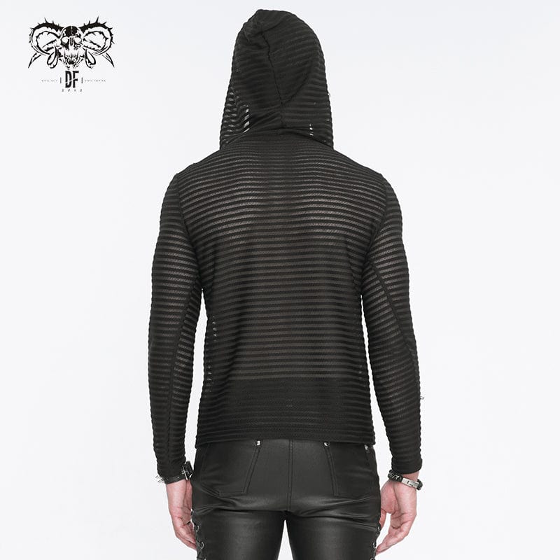 DEVIL FASHION Men's Punk Striped Sheer Hoodies
