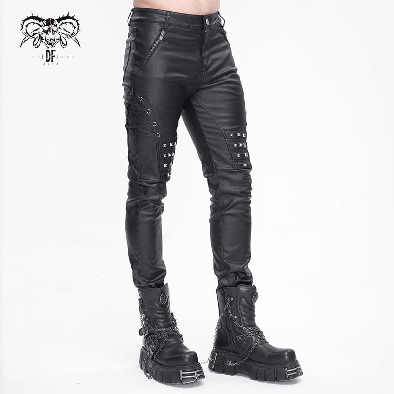 DEVIL FASHION Men's Punk Studded Lace-up Pants