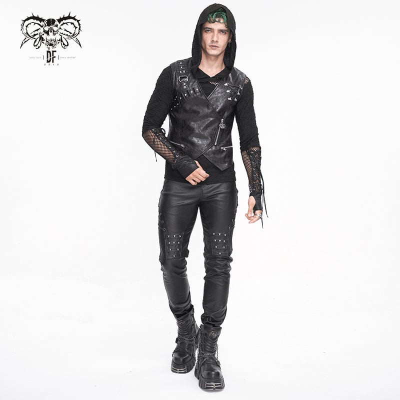 DEVIL FASHION Men's Punk Studded Lace-up Pants