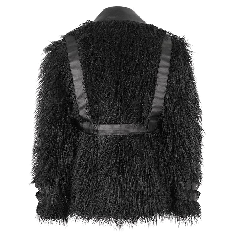 DEVIL FASHION Men's Punk Turn-down Collar Faux Fur Jacket