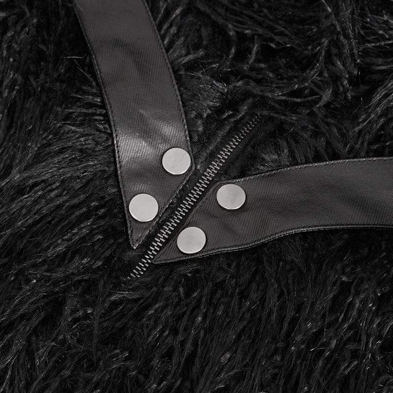 DEVIL FASHION Men's Punk Turn-down Collar Faux Fur Jacket