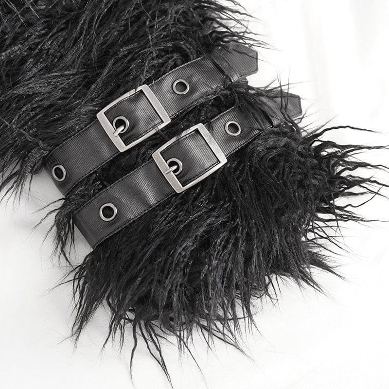 DEVIL FASHION Men's Punk Turn-down Collar Faux Fur Jacket