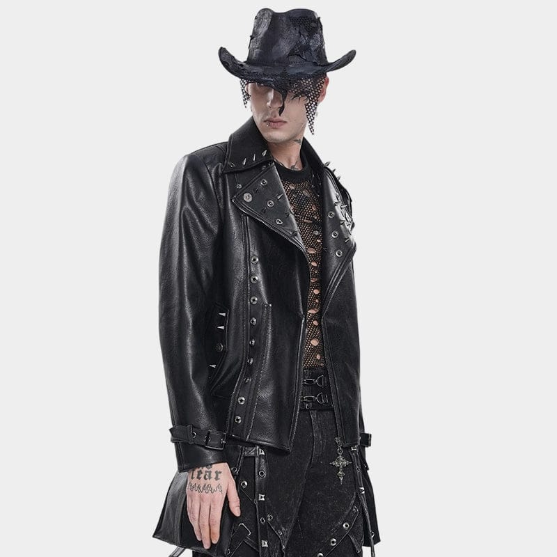 DEVIL FASHION Men's Punk Wide Lapel Collar Studded Biker Jacket