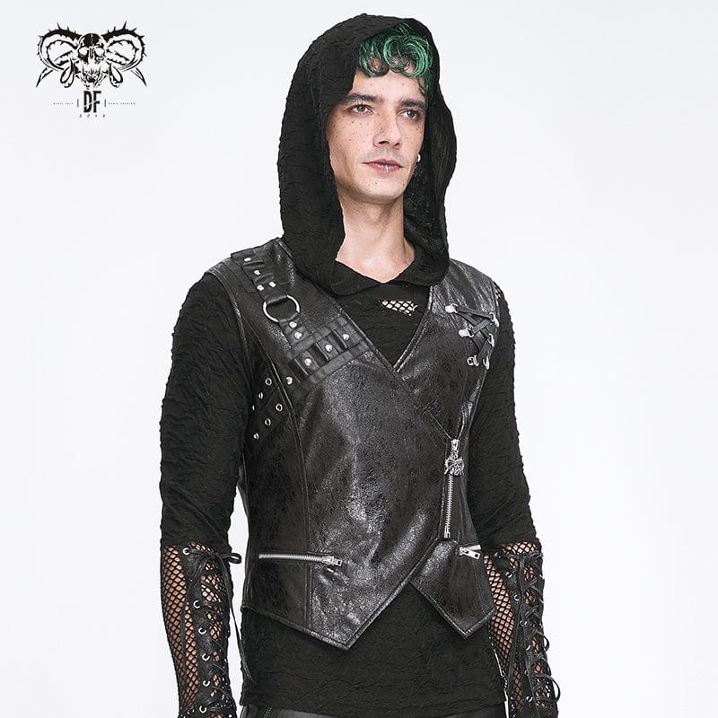 DEVIL FASHION Men's Punk Zipper Faux Leather Waistcoat