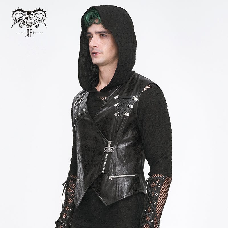 DEVIL FASHION Men's Punk Zipper Faux Leather Waistcoat