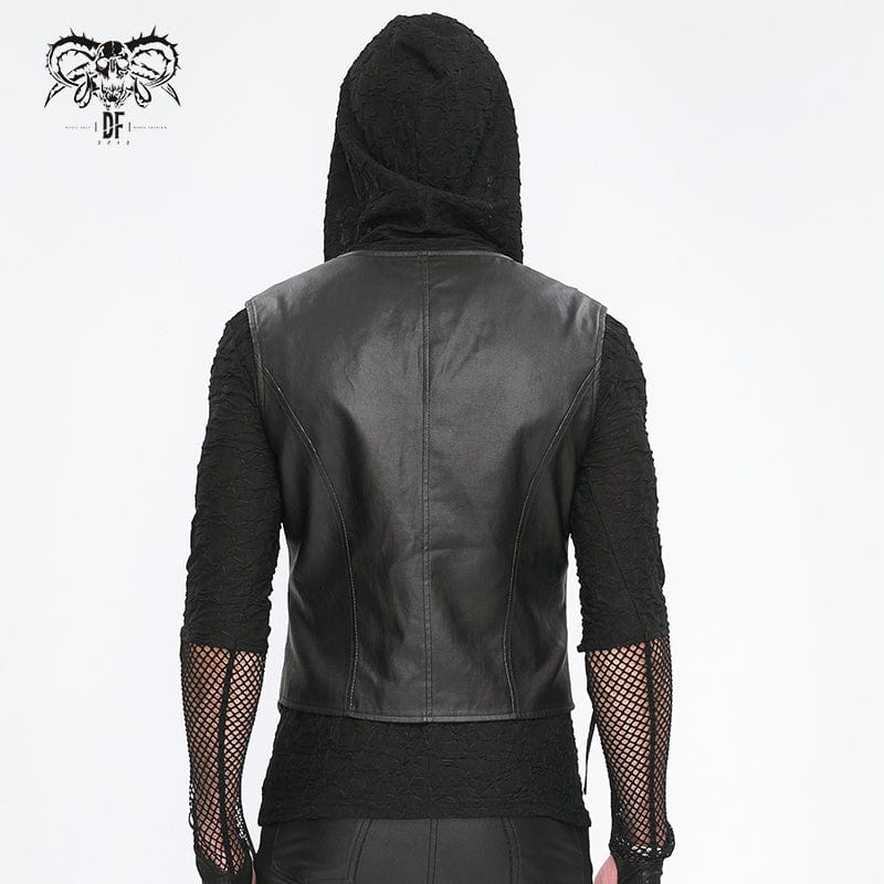 DEVIL FASHION Men's Punk Zipper Faux Leather Waistcoat