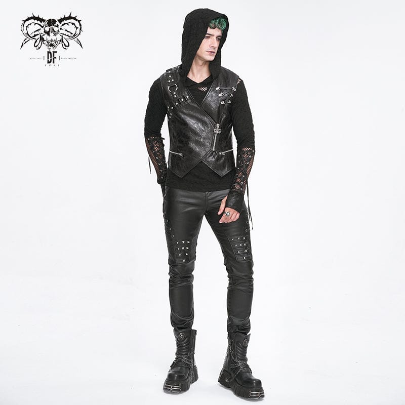 DEVIL FASHION Men's Punk Zipper Faux Leather Waistcoat