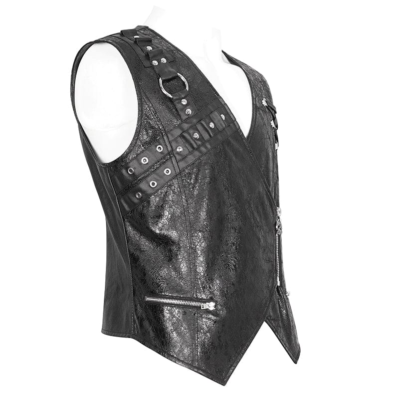 DEVIL FASHION Men's Punk Zipper Faux Leather Waistcoat