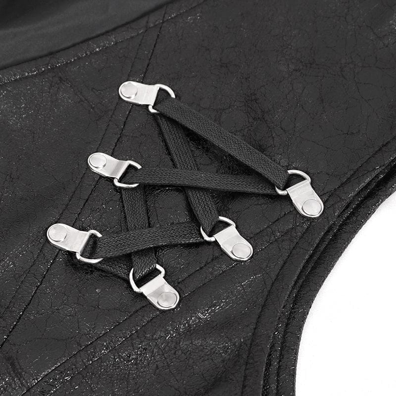 DEVIL FASHION Men's Punk Zipper Faux Leather Waistcoat