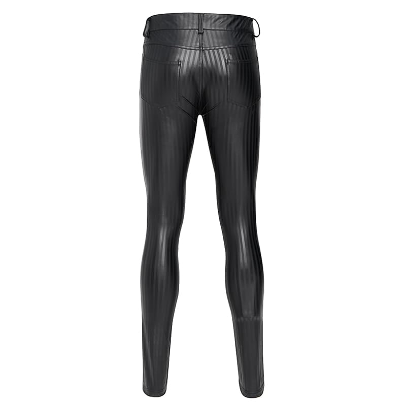 DEVIL FASHION Men's Skinny Punk Striped Trousers