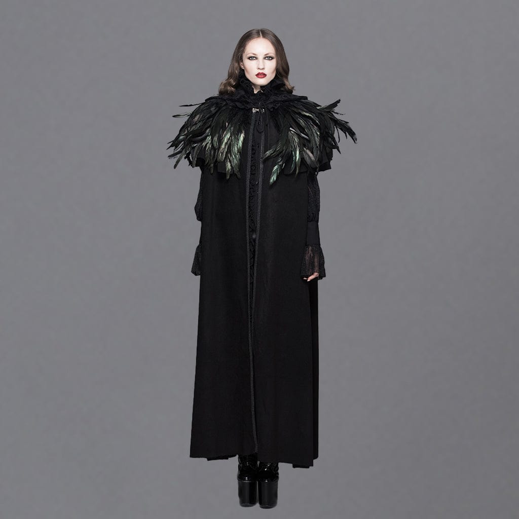 DEVIL FASHION Men's/Women's Goth Hooded Long Cloak With Feathered Collar