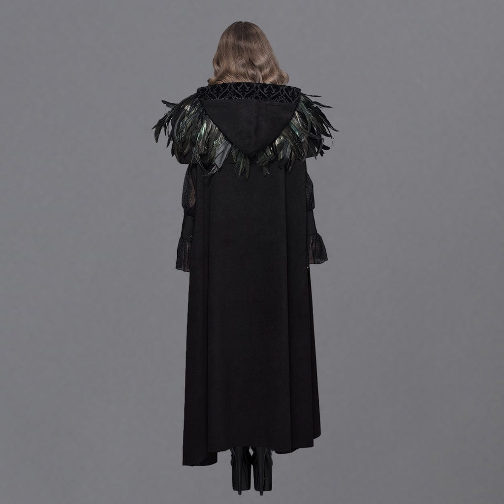 DEVIL FASHION Men's/Women's Goth Hooded Long Cloak With Feathered Collar