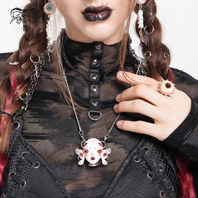 DEVIL FASHION Women's Cyberpunk Weird Alien-Core Crying Robot Necklace