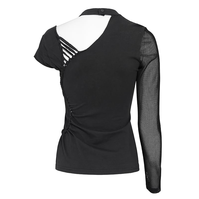 DEVIL FASHION Women's Goth Asymmetric T-Shirt With Skeleton Design