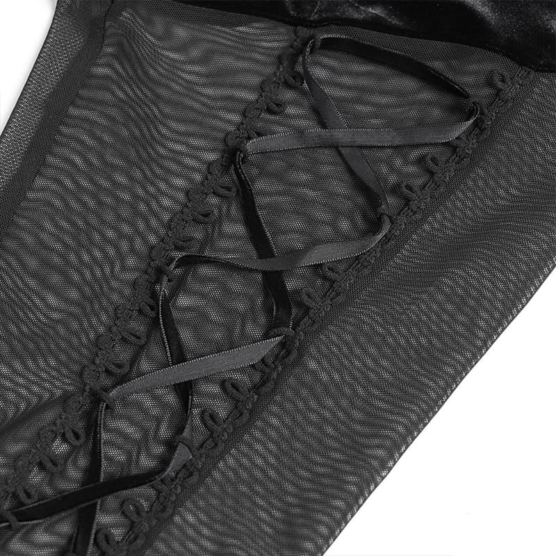 DEVIL FASHION Women's Goth Floral Lace Sheer Bell-bottoms