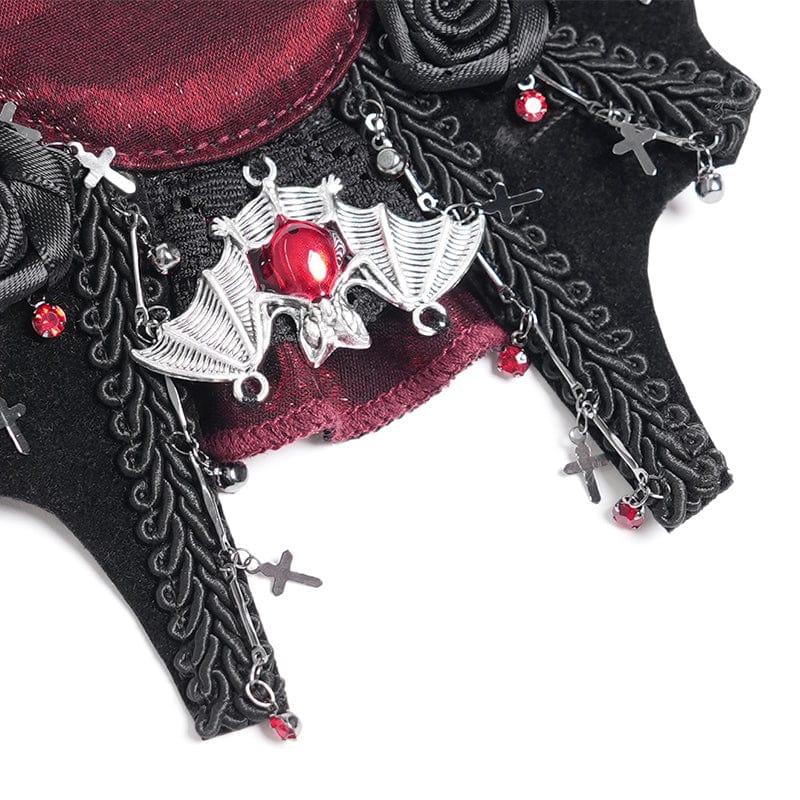 DEVIL FASHION Women's Gothic Bat Rose Cross Hair Clip Badge Holder