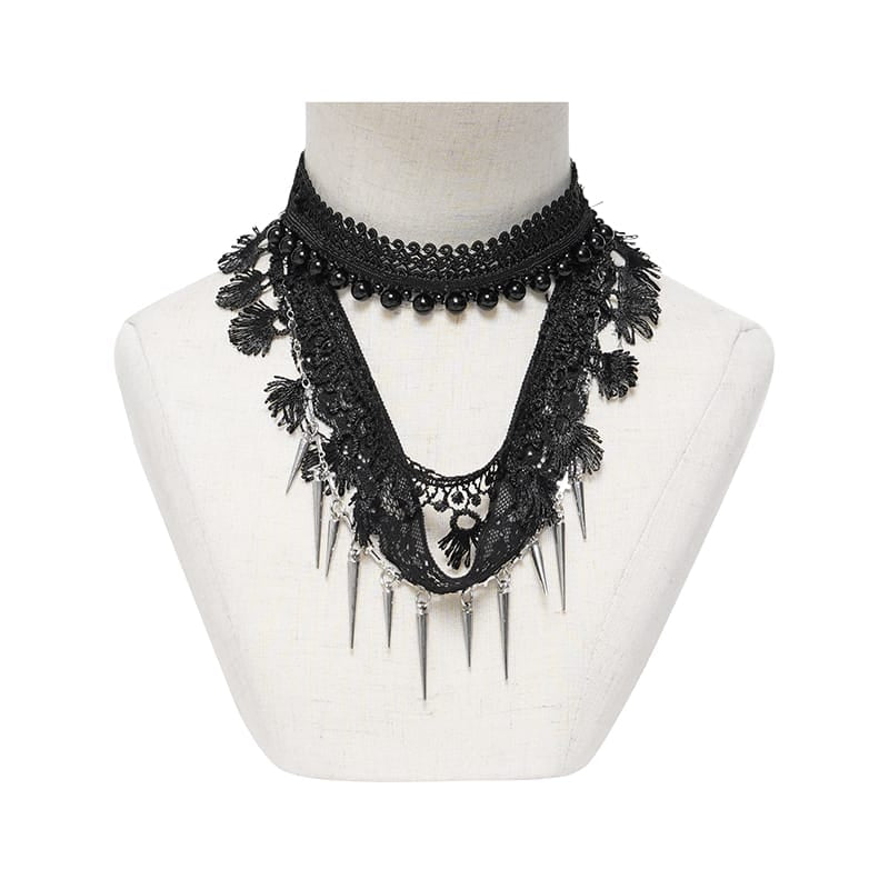 DEVIL FASHION Women's Gothic Beaded Rivets Layered Choker