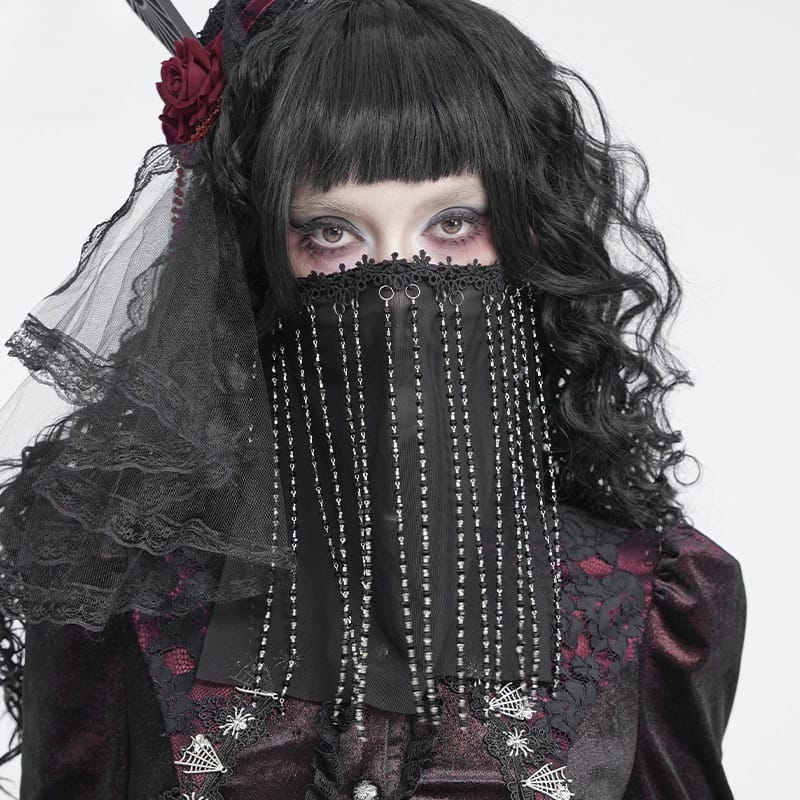DEVIL FASHION Women's Gothic Beaded Tassels Mask