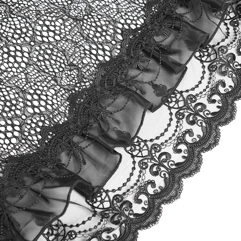 DEVIL FASHION Women's Gothic Buckle Strap Multilayer Hem Skirt Red