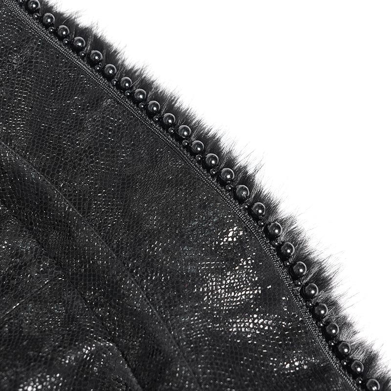 DEVIL FASHION Women's Gothic Buckle Strap Rose Floral Embroidered Coat