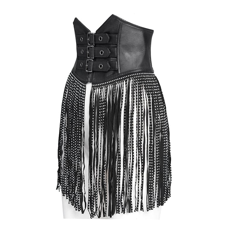 DEVIL FASHION Women's Gothic Buckle Strap Tassels Lace-up Underbust Corset