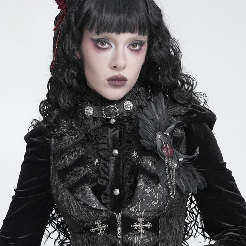 DEVIL FASHION Women's Gothic Chained Evil Eye Wing Hairpin Brooch