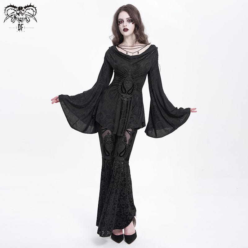 DEVIL FASHION Women's Gothic Cowl Neck Flared Sleeved Shirt