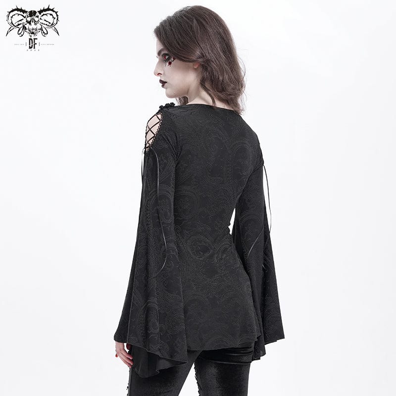 DEVIL FASHION Women's Gothic Cowl Neck Flared Sleeved Shirt