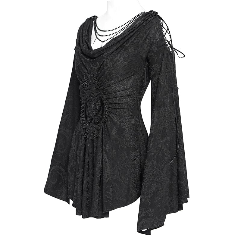 DEVIL FASHION Women's Gothic Cowl Neck Flared Sleeved Shirt