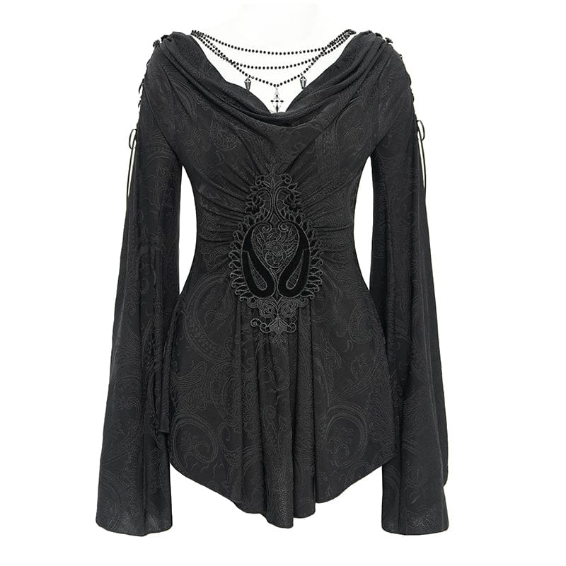 DEVIL FASHION Women's Gothic Cowl Neck Flared Sleeved Shirt