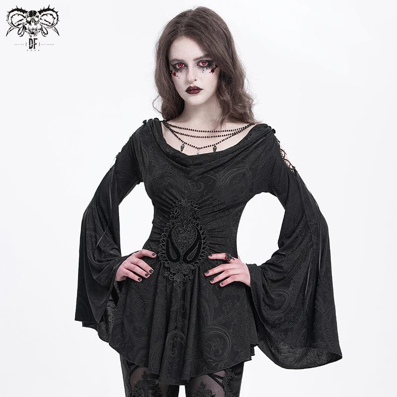 DEVIL FASHION Women's Gothic Cowl Neck Flared Sleeved Shirt