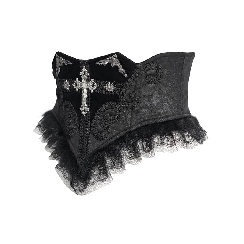 DEVIL FASHION Women's Gothic Crochet Lace-up Cross&Eyes Underbust Corset