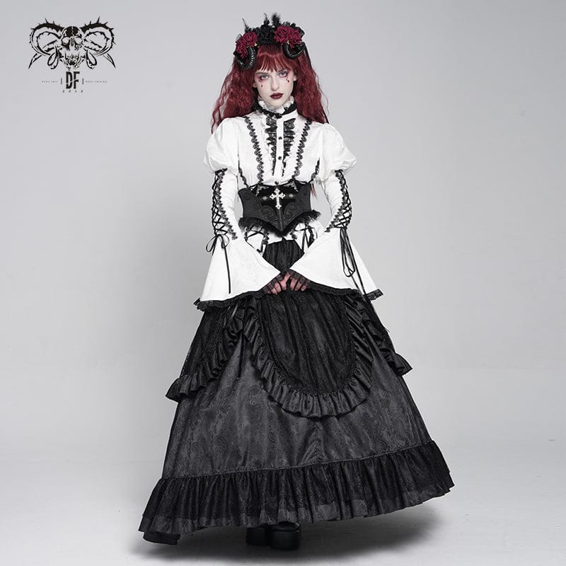 DEVIL FASHION Women's Gothic Crochet Lace-up Cross&Eyes Underbust Corset