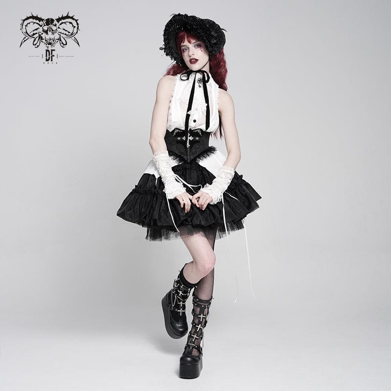 DEVIL FASHION Women's Gothic Crochet Lace-up Cross&Eyes Underbust Corset