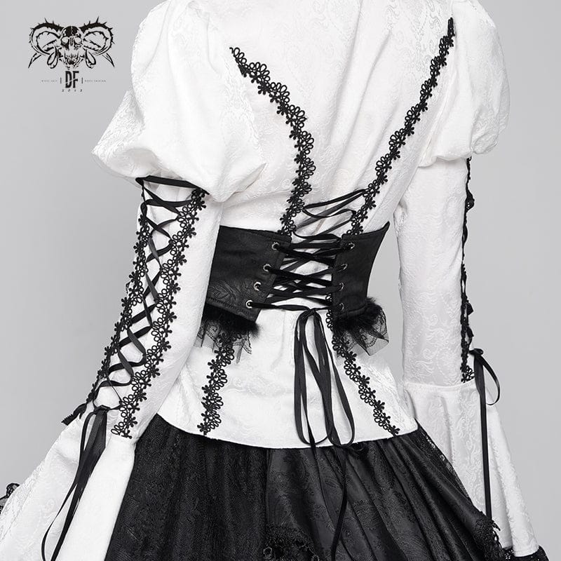 DEVIL FASHION Women's Gothic Crochet Lace-up Cross&Eyes Underbust Corset