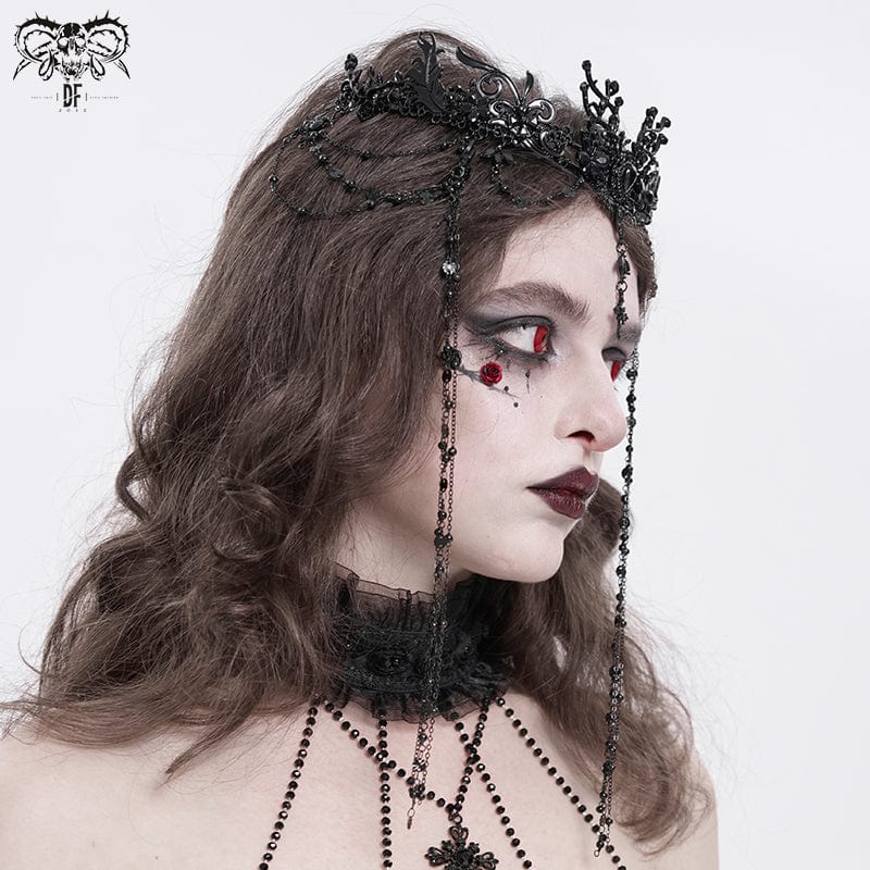 DEVIL FASHION Women's Gothic Cross Floral Beaded Headwear