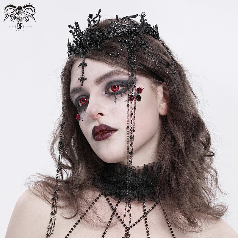 DEVIL FASHION Women's Gothic Cross Floral Beaded Headwear