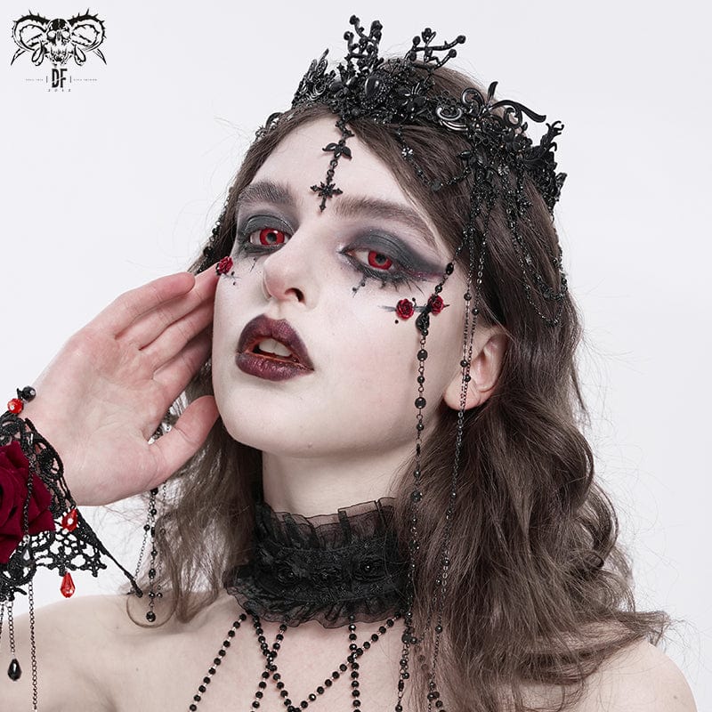 DEVIL FASHION Women's Gothic Cross Floral Beaded Headwear