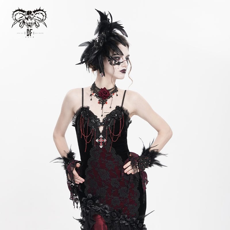 DEVIL FASHION Women's Gothic Cross Floral Crochet Feather Hair Clip Brooch Badge Holder