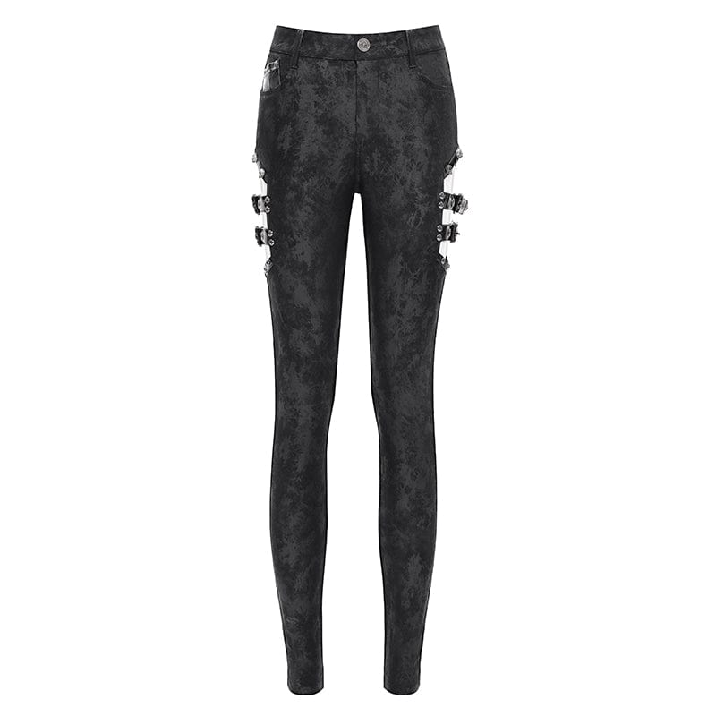 DEVIL FASHION Women's Gothic Cutout Buckles Pants