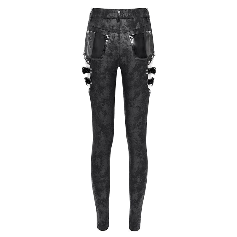 DEVIL FASHION Women's Gothic Cutout Buckles Pants