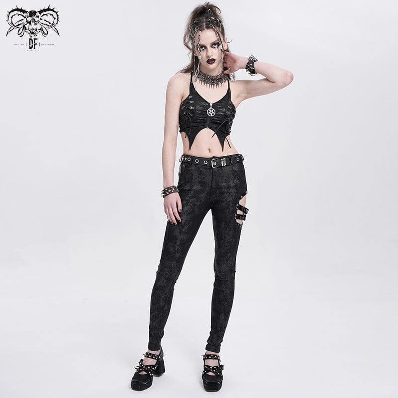DEVIL FASHION Women's Gothic Cutout Buckles Pants