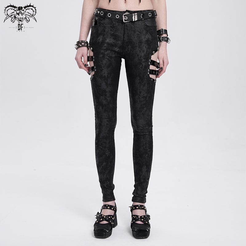 DEVIL FASHION Women's Gothic Cutout Buckles Pants