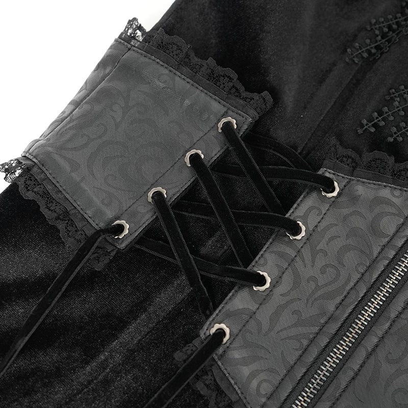 DEVIL FASHION Women's Gothic Cutout Flocking Velvet Coat with Hood Black