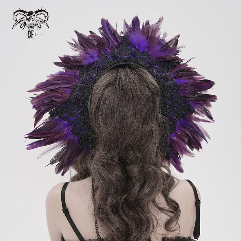 DEVIL FASHION Women's Gothic Decal Feather Hat