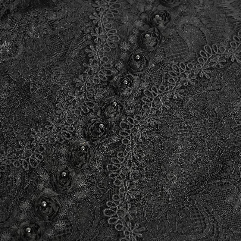 DEVIL FASHION Women's Gothic Flared Sleeved Beaded Lace Splice Shirt Black
