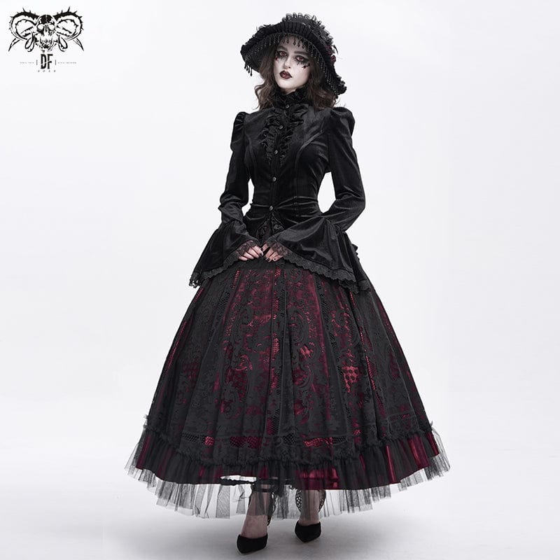 DEVIL FASHION Women's Gothic Flared Sleeved Ruffled Swallow-tailed Shirt Black