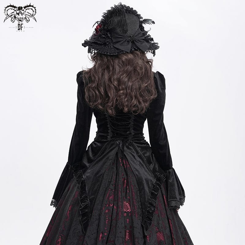 DEVIL FASHION Women's Gothic Flared Sleeved Ruffled Swallow-tailed Shirt Black