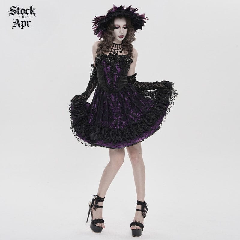 DEVIL FASHION Women's Gothic Floral Beaded Slip Dress