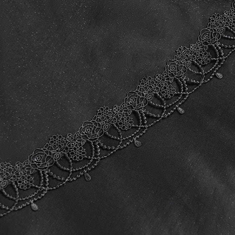 DEVIL FASHION Women's Gothic Floral Embroidered Beaded Multilayer Slip Dress Black